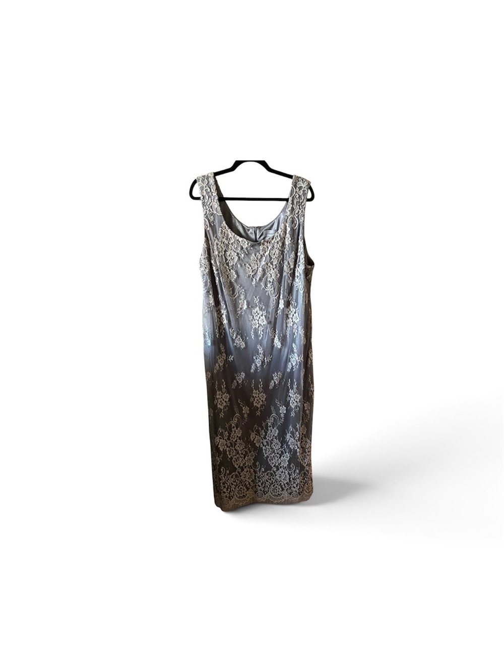 Catherines Gray Maxi Dress with Cream Lace Overlay